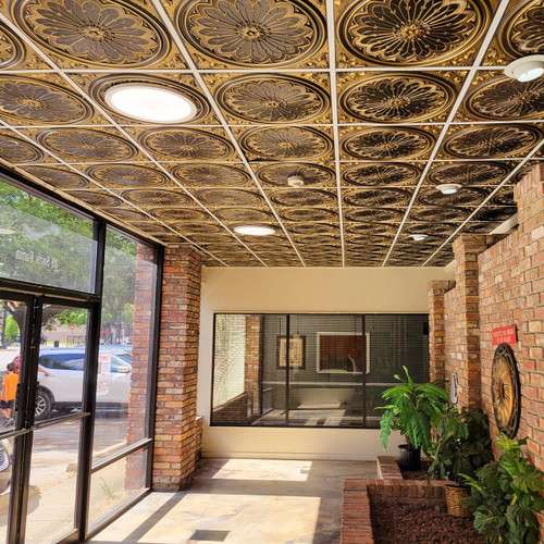 | ceil tex Rose Window Faux Tin Ceiling in Commercial Lobby