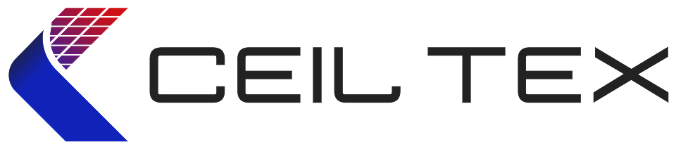 Ceiltex logo: blue curved shape with a purple-to-pink grid on the left and CEIL TEX in dark gray letters